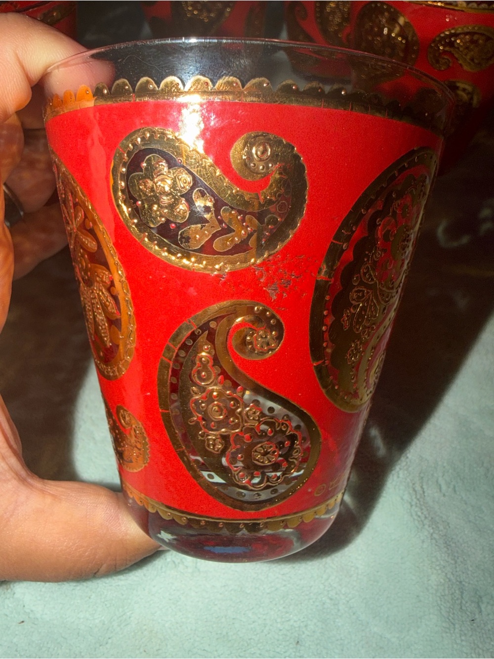 Set Of 6-Culver- Old Fashioned Glasses Paisley Pattern - 22 KT Gold&Red- Read - Picture 7 of 7